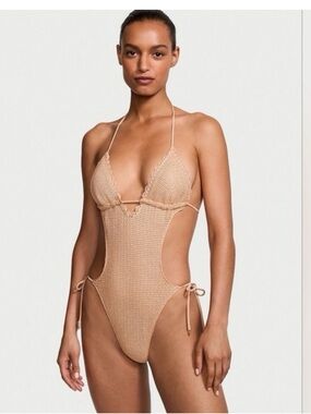 Victoria's Secret Crochet Monokini One Piece Swimsuit in Toasted Sugar
